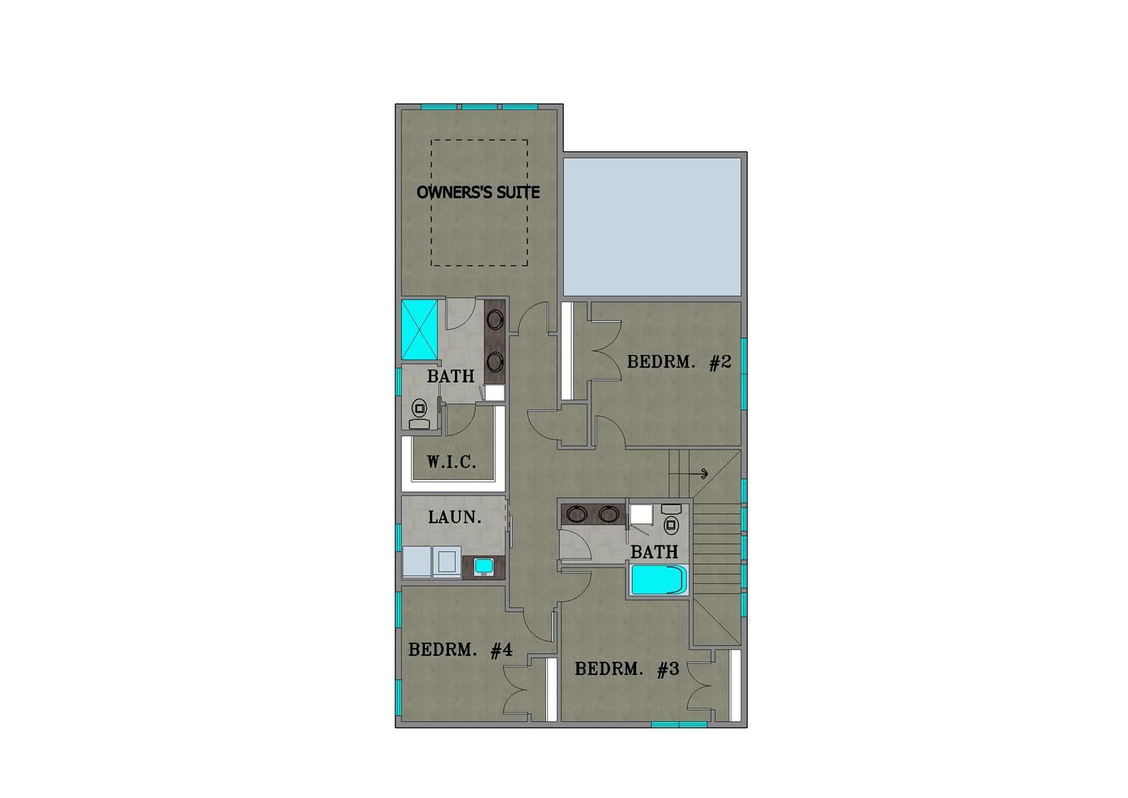 Bass Pro House TJB #708 Cabin Plan Color Second Floor Plan