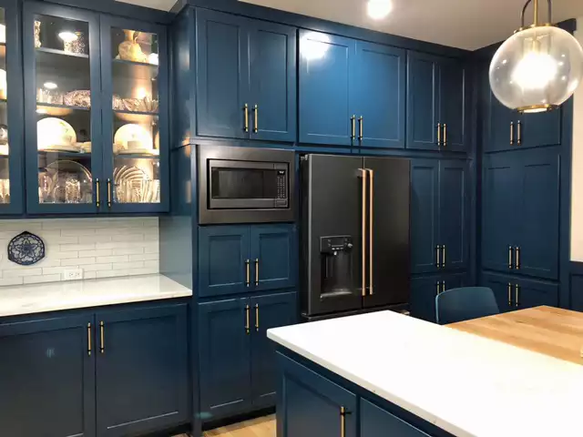 Beautiful blue enamel custom cabinets