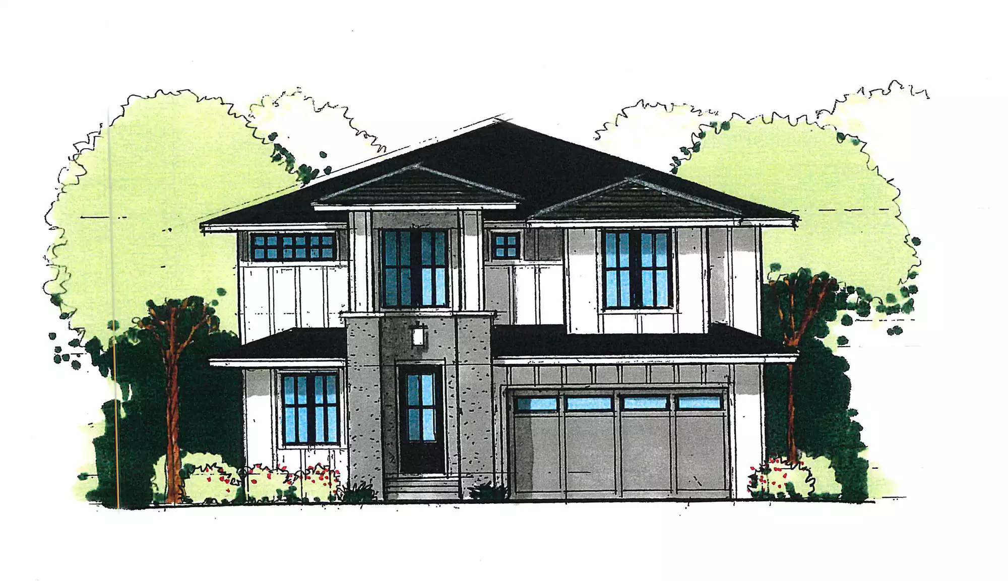 Oaklawn Home Plan #686 Color Front Drawing