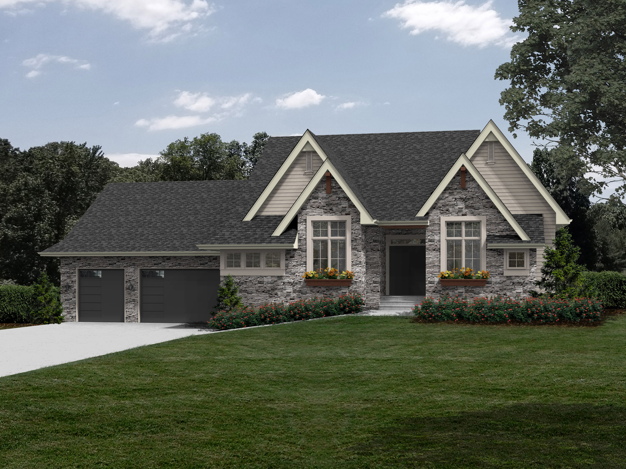 Stutz Home Plan Front Elevation Color Rendering