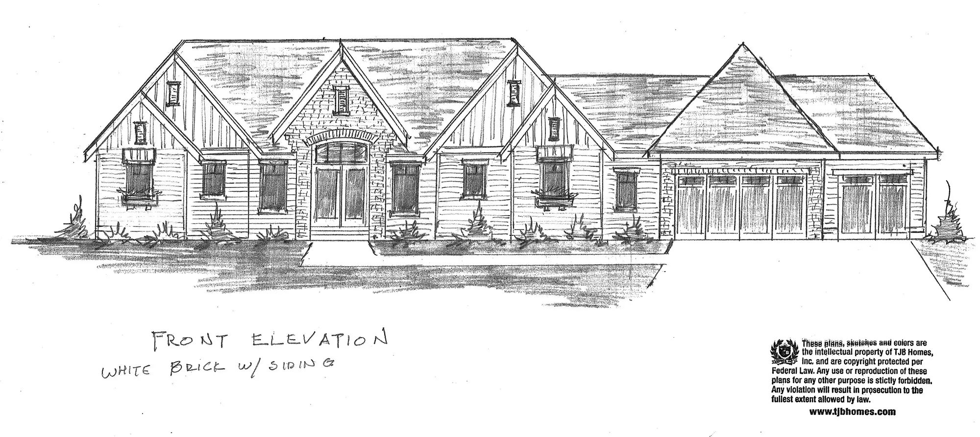 TJB Lacey Home Plan Front White Brick with Siding