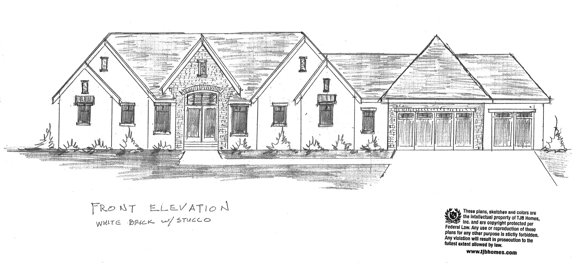 TJB Lacey Home Plan Front White Brick with Stucco