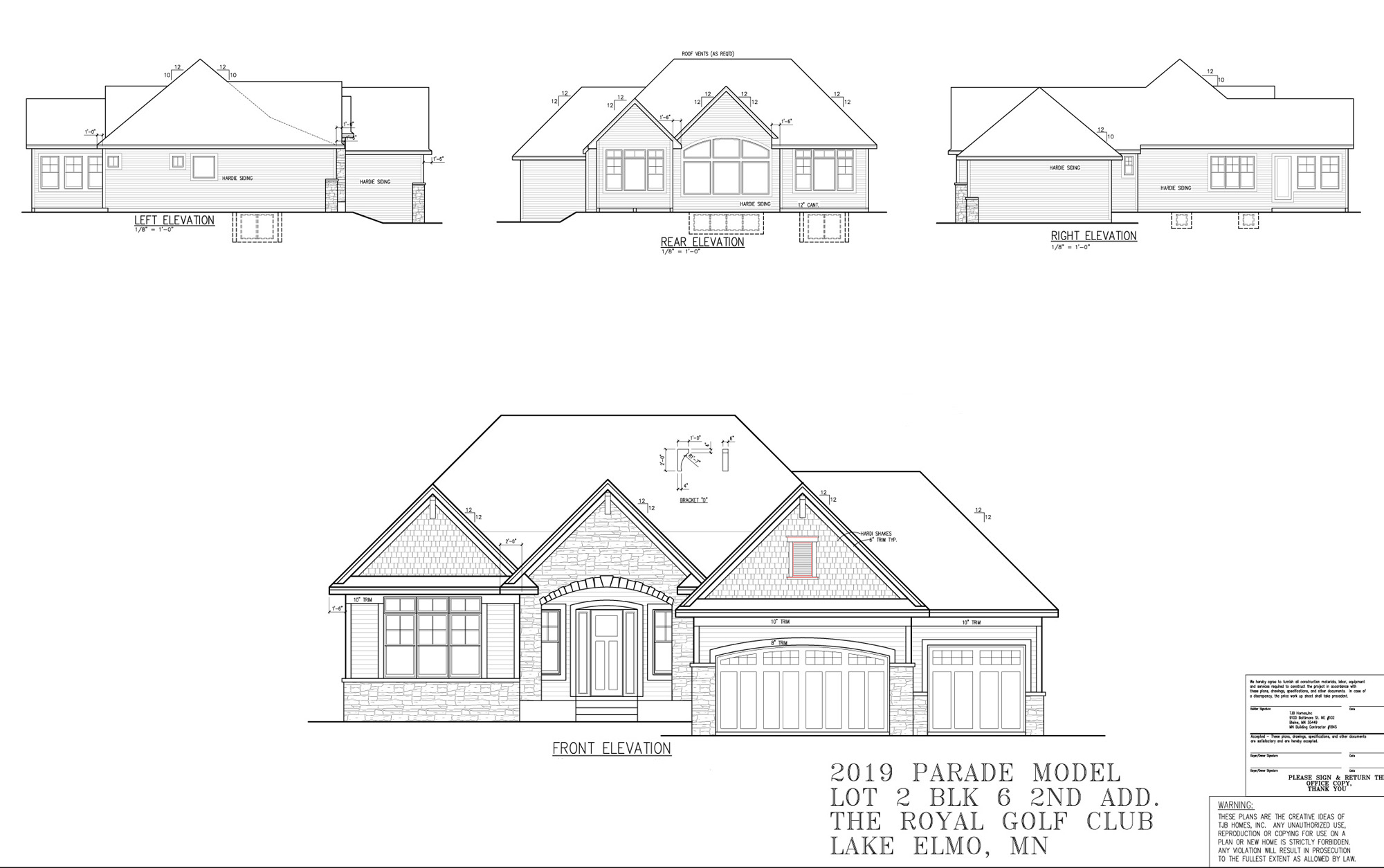 Home Plan Front, Rear and Side Elevation Plans
