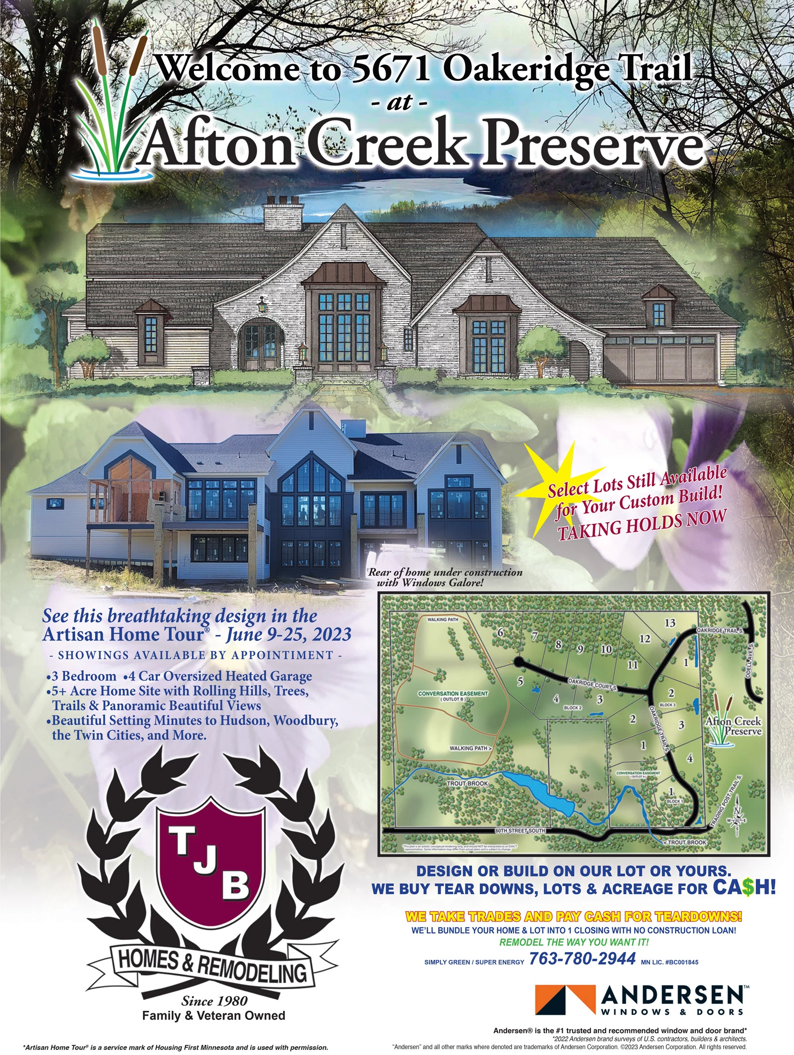 Wlecome to 5671 Oakridge Trail at Afton Creek Preserve. See this breathtaking design in the Artisan Home Tour June 9-25, 2023. Select Lots Still Available for Your Custom Build! TAKING HOLDS NOW.