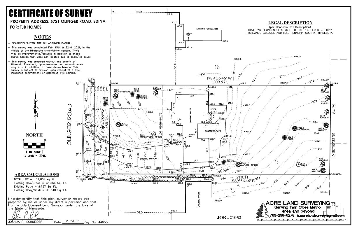 Survey of 5721 Olinger Road, Edina