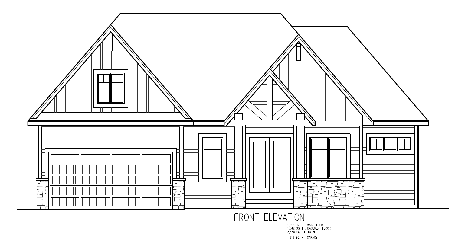 Luxury custom home plan front elevation color rendering